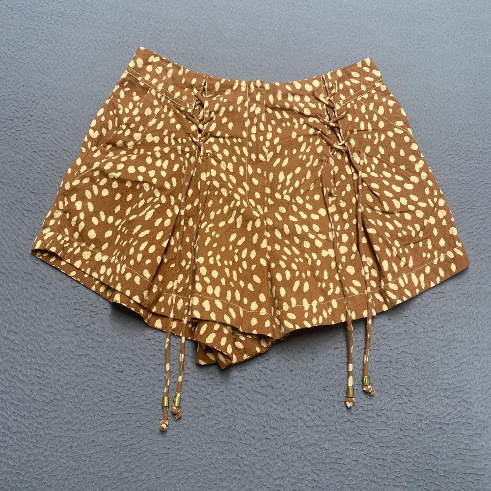 Free People Shorts Womens 4 Brown Spotted Cotton Poplin Culotte 3 In Lace Up